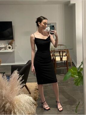 Laundry By Shelli Segal Black Cowl Neck Midi Slip Dress